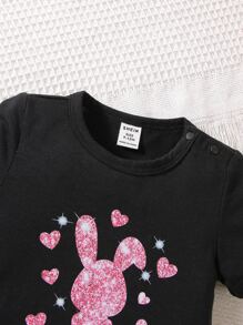 Baby Rabbit & Letter Graphic Tee - Black - View 4