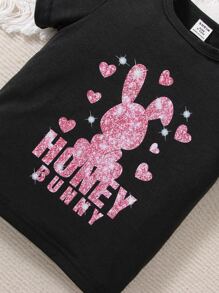 Baby Rabbit & Letter Graphic Tee - Black - View 6