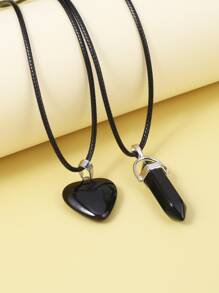 2 chiếc vòng cổ mặt dây chuyền trái tim & hình học - màu đen - Xem 1