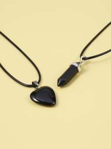 2 chiếc vòng cổ mặt dây chuyền trái tim & hình học - màu đen - Xem 3