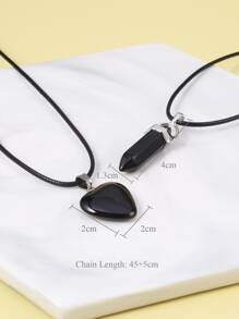 2 chiếc vòng cổ mặt dây chuyền trái tim & hình học - màu đen - Xem 4