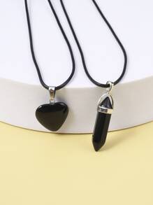 2 chiếc vòng cổ mặt dây chuyền trái tim & hình học - màu đen - Xem 5
