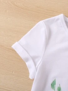 SHEIN 少女花卉和字母圖案t恤 - 白色 - 查看 3