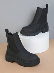 Zipper Side Stitch Detail Chelsea Boots - Black - View 1