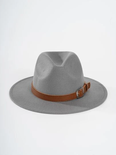 1入組女士英倫風情皮革帶寬邊緣帽,適用於派對和旅行