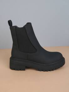 Zipper Side Stitch Detail Chelsea Boots - Black - View 4