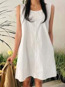 DAZY Chất rắn Không tay Váy ba lỗ - trắng - Xem 1