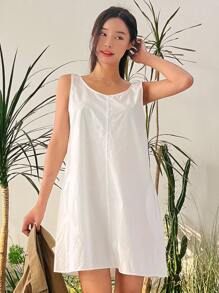 DAZY Chất rắn Không tay Váy ba lỗ - trắng - Xem 3