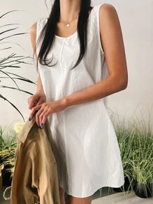 DAZY Chất rắn Không tay Váy ba lỗ - trắng - Xem 8