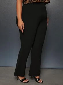 SHEIN CURVE+ Plus Flare Leg Trousers - Black - View 4