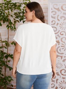 SHEIN LUNE Blusa panel con encaje de manga murciélago - Blanco - Ver 2
