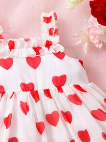 Bebé Vestido de tirantes con estampado de corazón ribete con fruncido - Rojo y blanco - Ver 5