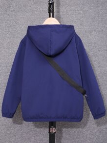 Boys Colour Block Letter Patched Detail Zipper Hooded Jacket & Bag - Blue and White - View 2