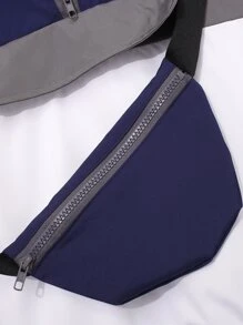 Boys Colour Block Letter Patched Detail Zipper Hooded Jacket & Bag - Blue and White - View 4