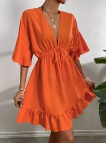 Breezaya Plain Ruffle Hem Cover Up,Summer Beach
