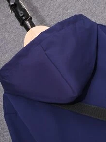 Boys Colour Block Letter Patched Detail Zipper Hooded Jacket & Bag - Blue and White - View 8