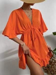 Breezaya Plain Ruffle Hem Cover Up,Summer Beach