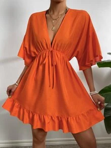 Breezaya Plain Ruffle Hem Cover Up,Summer Beach