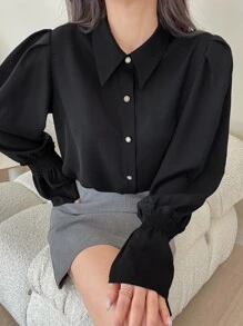 DAZY Solid Flounce Sleeve Shirt Long Sleeve Top