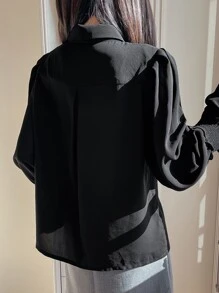 DAZY Solid Flounce Sleeve Shirt Long Sleeve Top