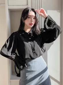 DAZY Solid Flounce Sleeve Shirt Long Sleeve Top