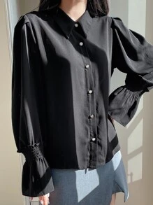 DAZY Solid Flounce Sleeve Shirt Long Sleeve Top