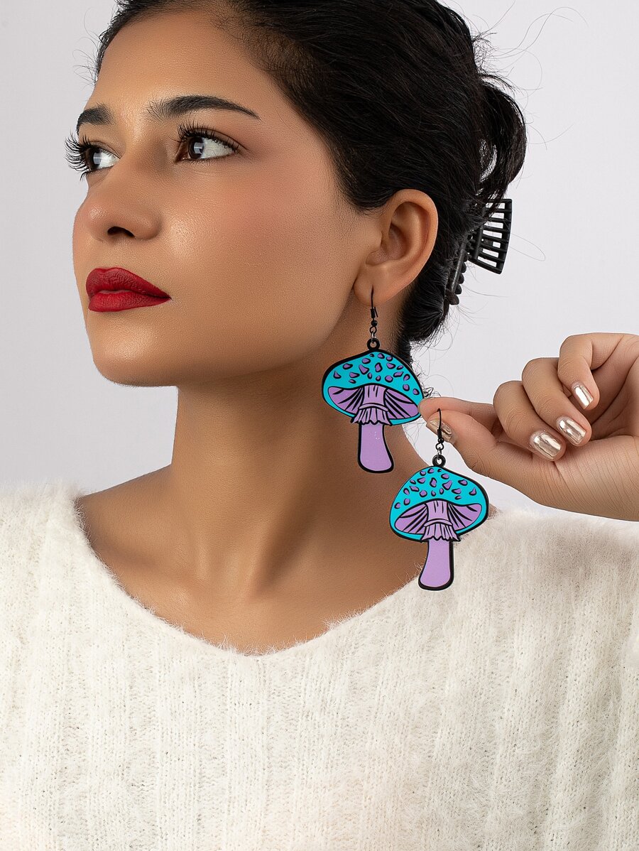 Mushroom Drop Earrings - Multicolor - View 1