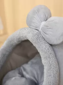 1pc Bow Decor Plush Pet Bed Puppy Keep Dog Bed Cat Bed Easy To Clean - Grey - View 6