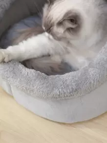 1pc Bow Decor Plush Pet Bed Puppy Keep Dog Bed Cat Bed Easy To Clean - Grey - View 7