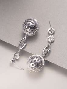 Cubic Zirconia Decor Round Drop Earrings - Silver - View 3