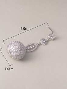 Cubic Zirconia Decor Round Drop Earrings - Silver - View 4