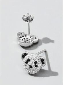 方晶鋯石貓熊銀耳釘 - 銀色 - 查看 3