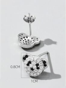 方晶鋯石貓熊銀耳釘 - 銀色 - 查看 4