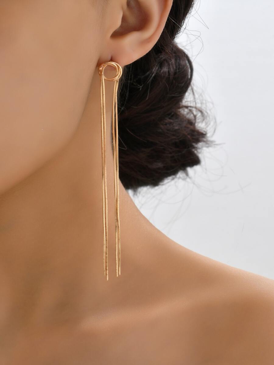 Bông tai thả tua kim loại - Vàng - Xem 1