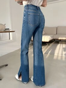 DAZY Split Hem Flare Leg Jeans Low Rise Jeans - Medium Wash - View 5