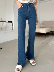 DAZY Split Hem Flare Leg Jeans Low Rise Jeans - Medium Wash - View 6