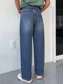 DAZY 破洞直筒牛仔褲 - 中等水洗藍 - 查看 7