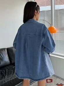 DAZY Drop Shoulder Denim Shirt - Medium Wash - View 5