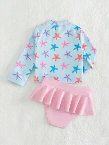 Bebé Bañador con estampado de estrella de mar de cuello cisne bajo con fruncido - Multicolor - Ver 2