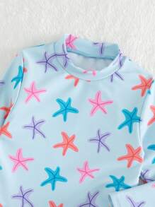 Bebé Bañador con estampado de estrella de mar de cuello cisne bajo con fruncido - Multicolor - Ver 3