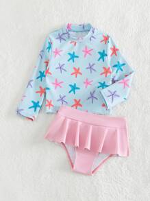 Bebé Bañador con estampado de estrella de mar de cuello cisne bajo con fruncido - Multicolor - Ver 4