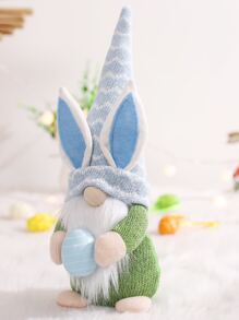 1入復活節兔子捧著彩色蛋的娃娃裝飾品,卡通兔耳朵和沒有臉的老人娃娃創意桌面裝飾,節日裝飾禮物 - 彩色 - 查看 3