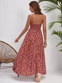 SHEIN VCAY Ditsy Floral Print Cami Dress - Red and White - View 2