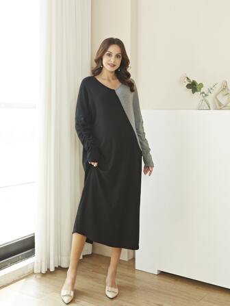 Maternity Two Tone Drop Shoulder Dress