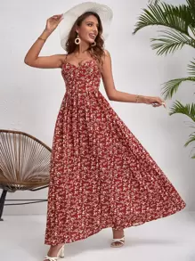 SHEIN VCAY Ditsy Floral Print Cami Dress - Red and White - View 4