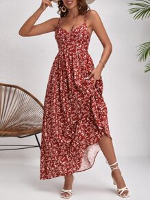 SHEIN VCAY Ditsy Floral Print Cami Dress - Red and White - View 1