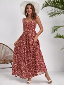 SHEIN VCAY Ditsy Floral Print Cami Dress - Red and White - View 5