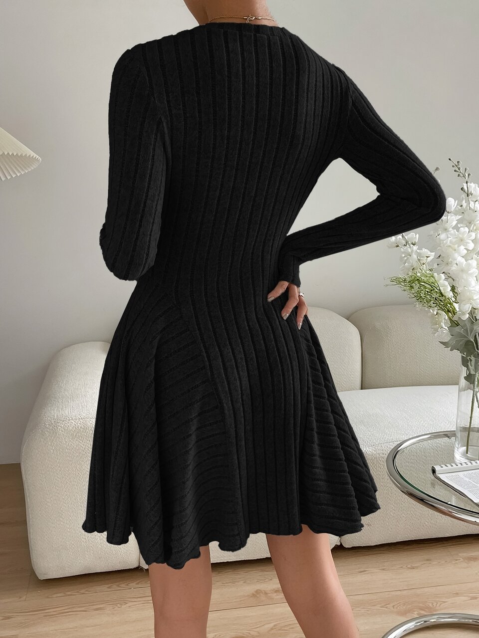 Rib Knit Flare Hem Dress