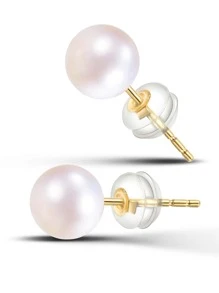 1對6.5-7mm人工培養珍珠極簡耳釘適合女士S925純銀黃金顏色精細首飾類日常穿著禮物
