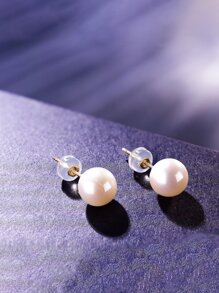 1對6.5-7mm人工培養珍珠極簡耳釘適合女士S925純銀黃金顏色精細首飾類日常穿著禮物